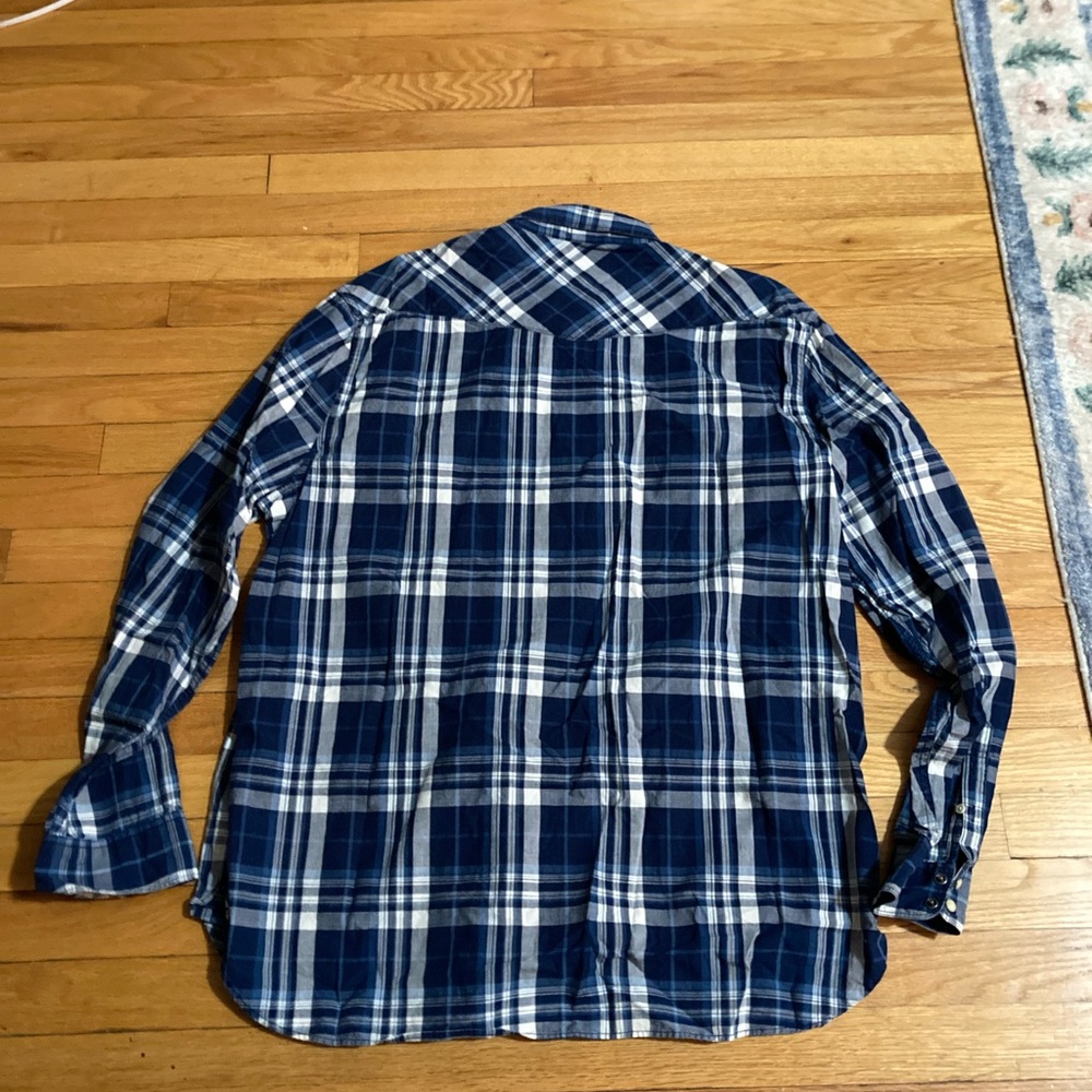 XXL Lucky Brand Blue Gingham Snap-Button Shirt - Picture 2 of 4